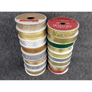 Celebrate It Metallic Ribbon Wired Assorted Craft Gift Wrap Christmas Lot/16 NEW